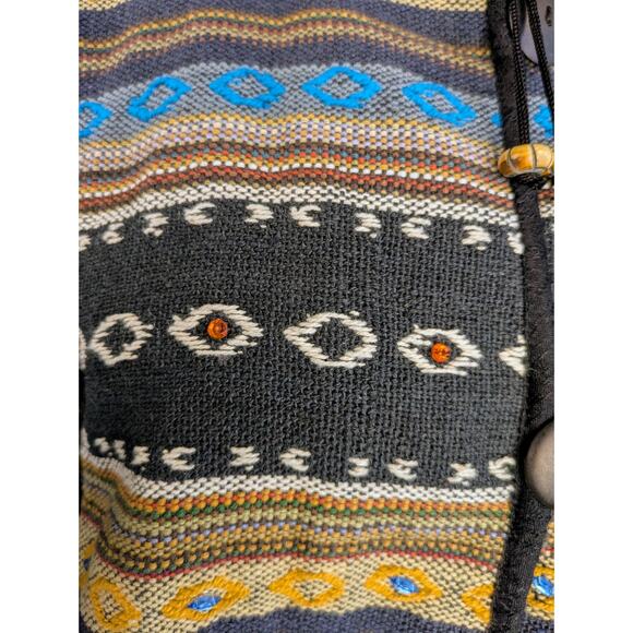 VTG Flashback Jacket Blazer Large Black Woven Cotton Ethnic Boho Aztec Beaded - Picture 9 of 11